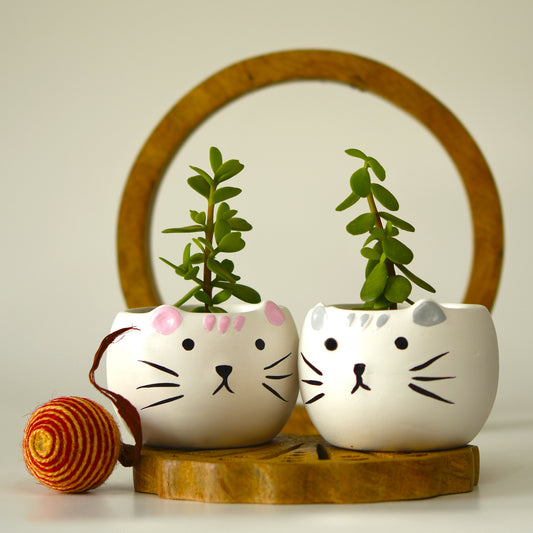 His & Hers Cute Kitty Planter Set of 2