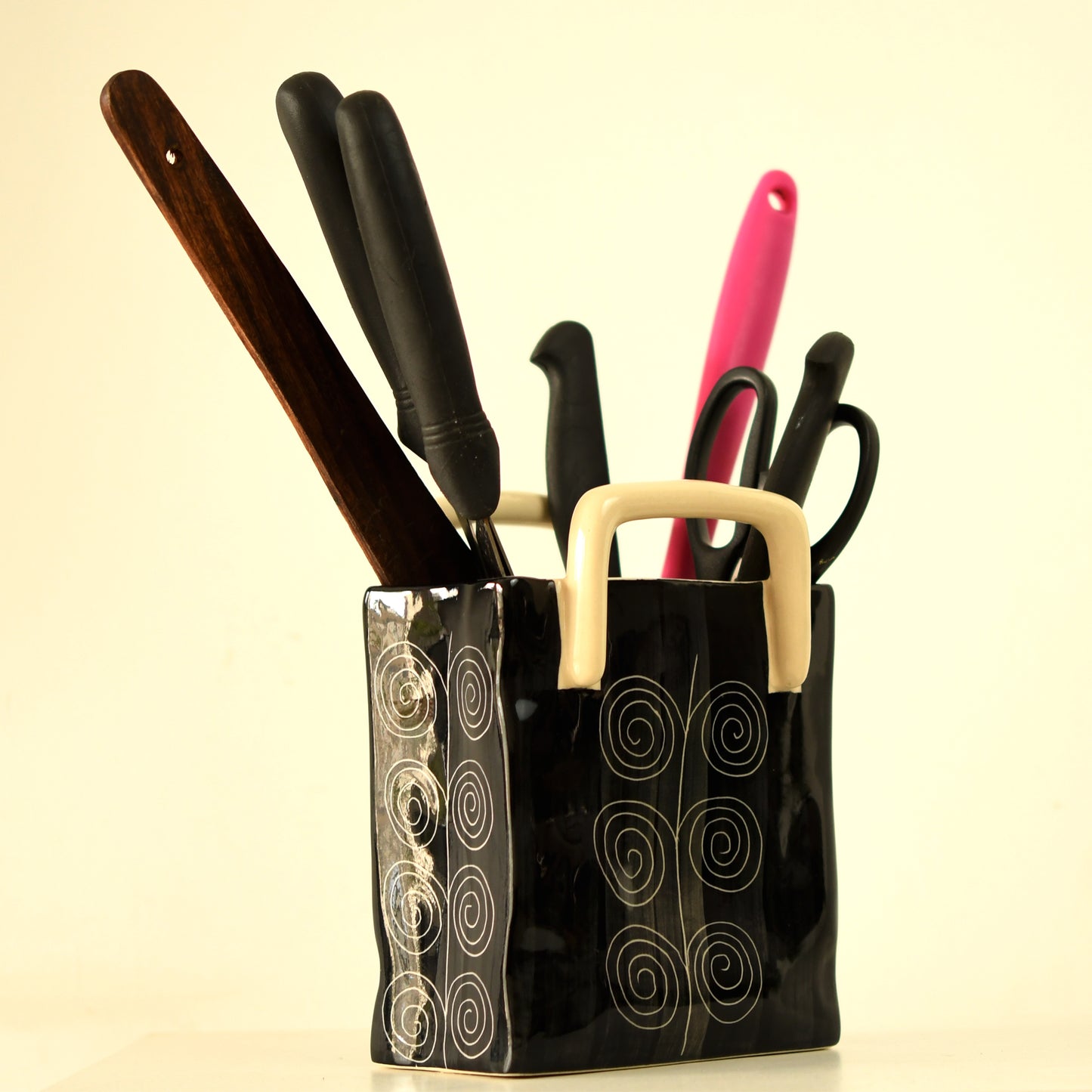 Midnight Swirls Black Cutlery Holder Basket