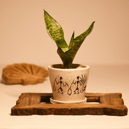 Warli Tales Round Planter and Plate Set