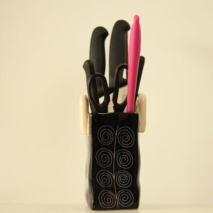 Midnight Swirls Black Cutlery Holder Basket