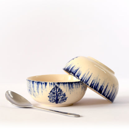 Bowl Katori Set of 2 - Blue Leaf Elegance