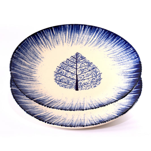 Dinner Plate Set of 2 - Blue Leaf Elegance