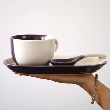 Violet Frost Soup Bowl Set with Serving Plate and Spoon