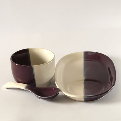 Violet Frost Soup Bowl Set with Serving Plate and Spoon