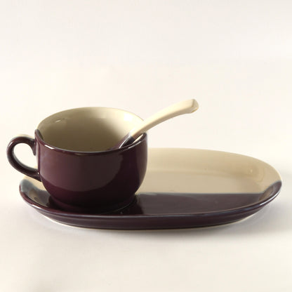 Violet Frost Soup Bowl Set with Serving Plate and Spoon