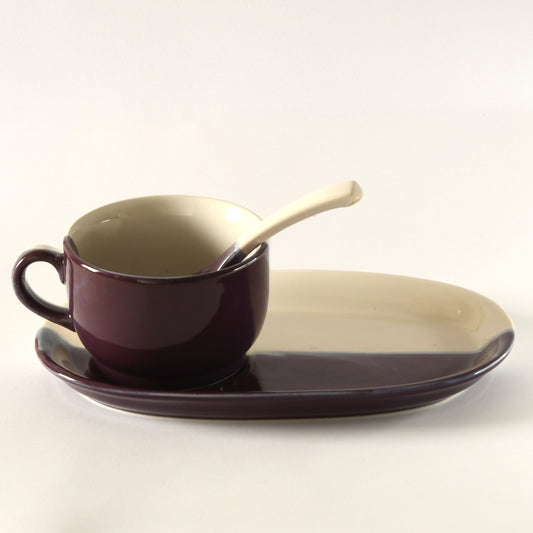 Violet Frost Soup Bowl Set with Serving Plate and Spoon